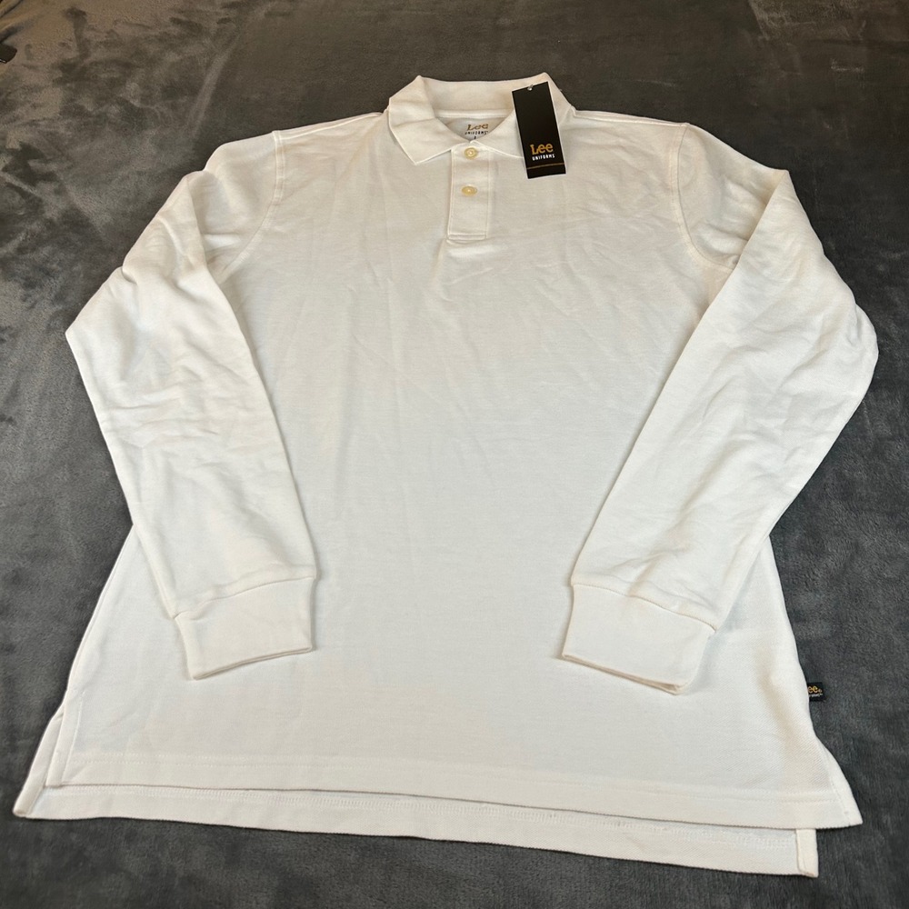 Lee Long Sleeve Pique Polo Shirt Men's Large White School Work Wear NWT